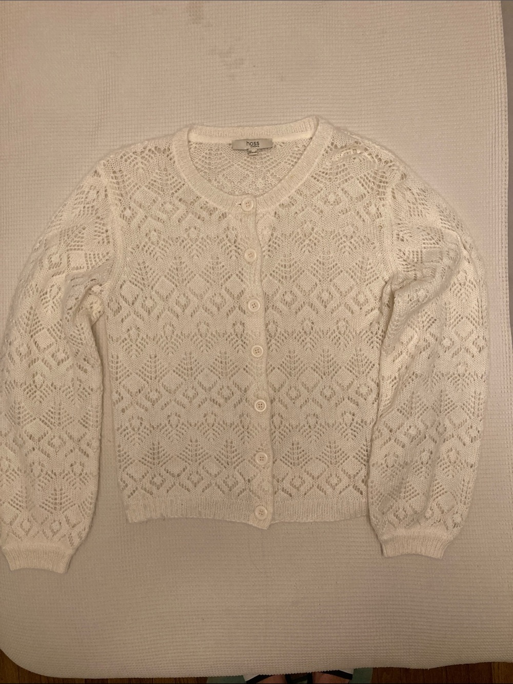 Hoss Intropia White Openwork Button-Up Cardigan
